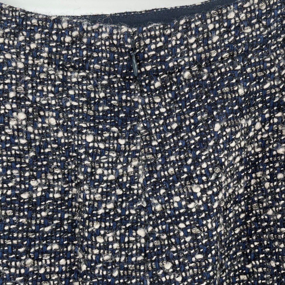 J Crew Womens 8 Navy Metallic Tweed Wool Blend Faux Wrap Pencil Skirt Fringe - Picture 4 of 11